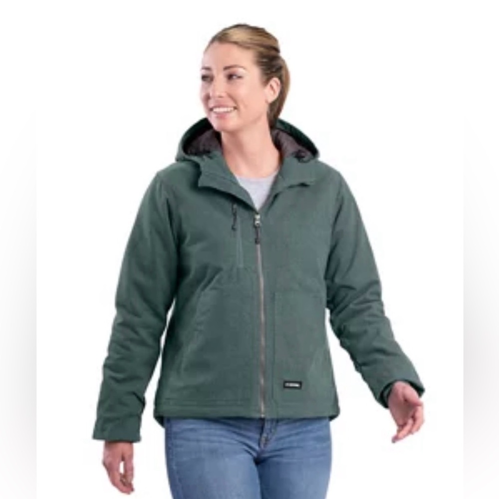 Berne Women’s Softstone Duck Canvas Hooded Jacket Barn Chore Coat Green XL